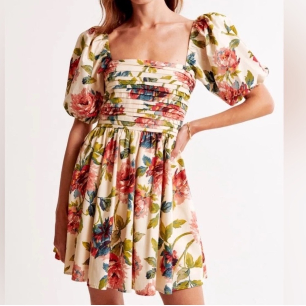 Abercrombie & Fitch Floral Poplin Puff Sleeve Mini Dress Size XXS